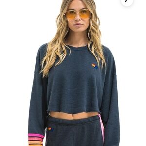 Aviator Nation Navy Sweatshirt with Pink and Orange Accents
